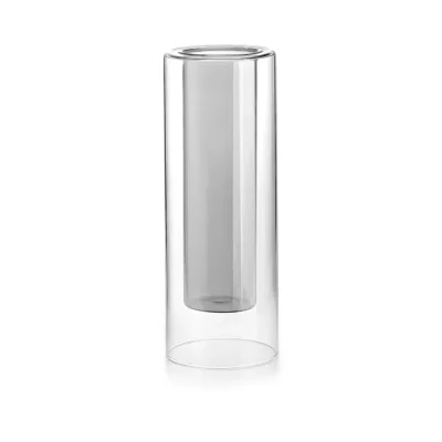 Doublé vase large cylinder gray double wall Ø 11.5 cm H 24 cm