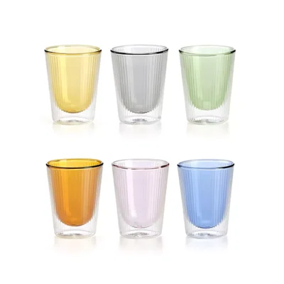 Narciso set of 6 assorted colors pleated borosilicate glass double wall glasses