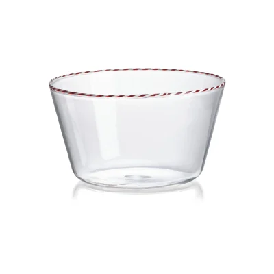 Sweet clear borosilicate glass bowl with red and white wire border
