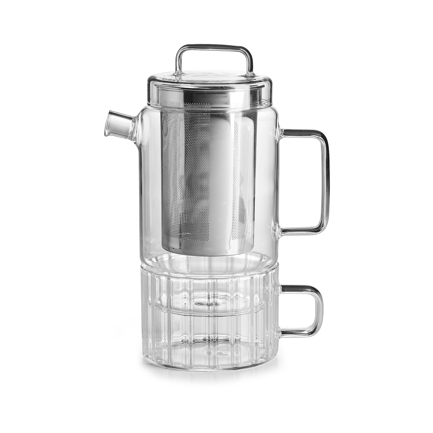 Tea for one lamp in transparent borosilicate glass with lid and cup
